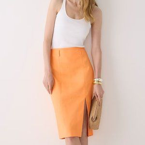 NWT J. Crew Linen Midi Pencil Skirt Coastal Sunset Orange Peach
